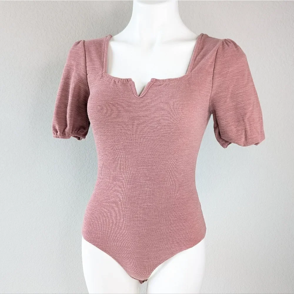 Altar'd State Pink Puff Sleeve Bodysuit