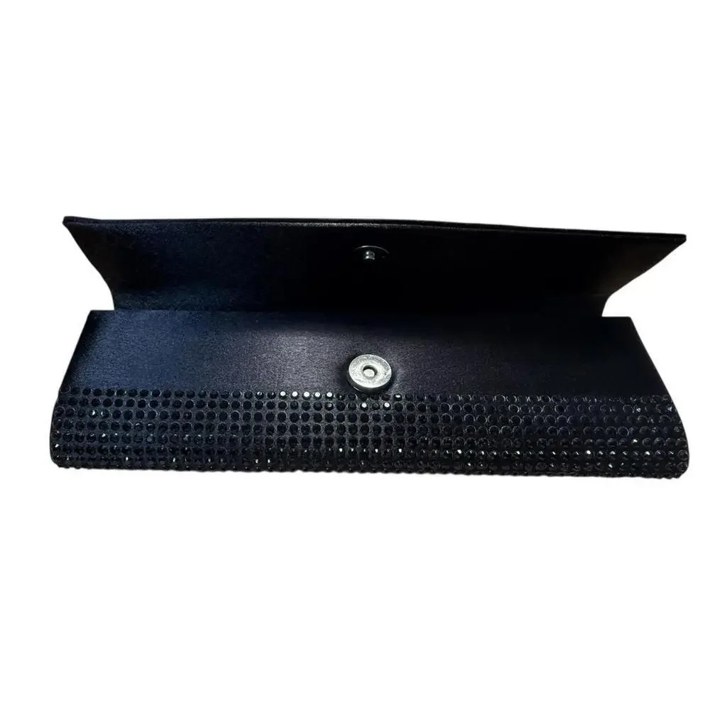 Express Rhinestone Box Clutch Women's Black Evening Wedding Party Bag Sparkly