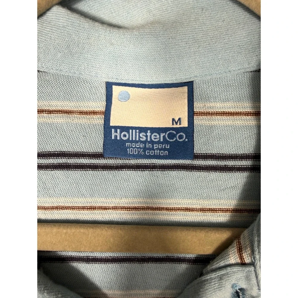 Hollister Polo Shirt Mens Medium Blue Striped Short Sleeve Cotton HCo Logo