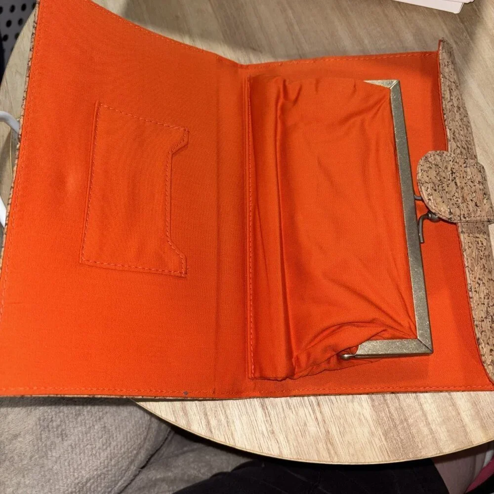 NWT JCrew Cork Clutch Envelope Wallet Purse J Crew Handbag Orange Lining