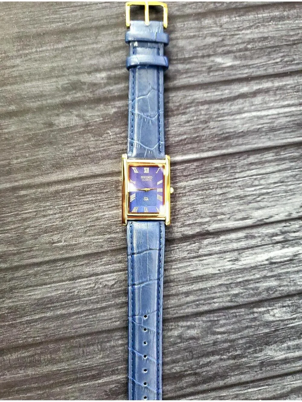 Rare Men's Gold Tank Watch Seiko Blue‎ Dial New Mvt & Batt
