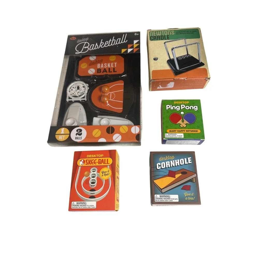 Desktop Games Basketball, Newton's Cradle, Ping Pong, Skee-Ball, Cornhole