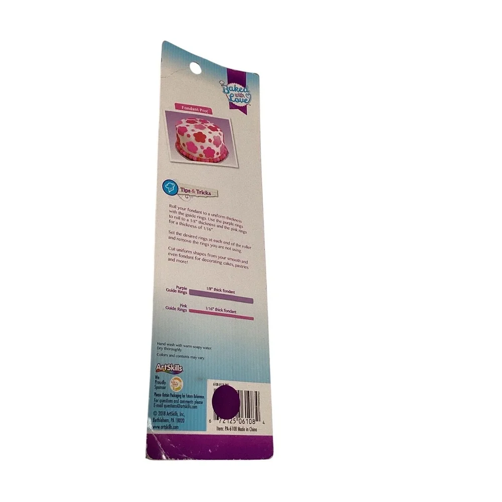 Baked With Love Fondant Rolling Pin 9 Inch with Guide Rings ArtSkillsPA-6108 NEW