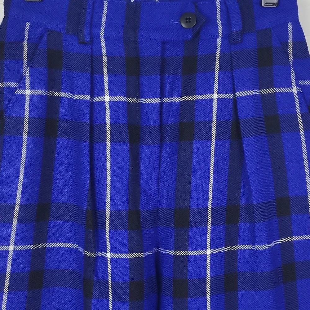 ESCADA‎ Vintage Wool High-Waist Blue Plaid Straight-Leg Trousers. Size 34 (US 0)