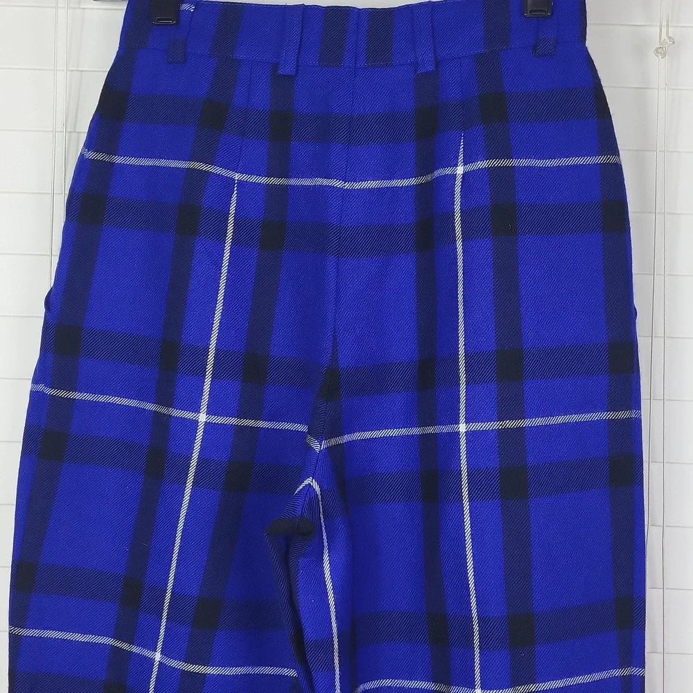 ESCADA‎ Vintage Wool High-Waist Blue Plaid Straight-Leg Trousers. Size 34 (US 0)