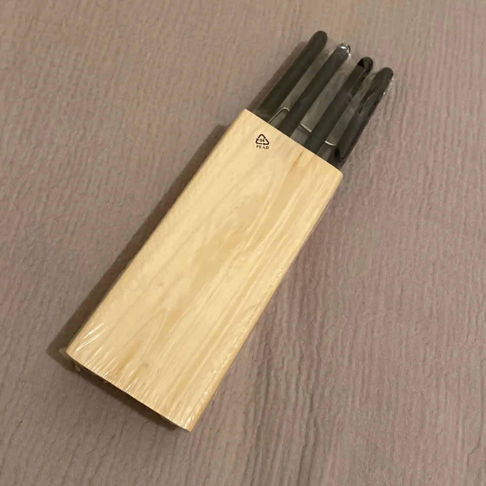Ikea Hake 4pc Stainless Steel Knife Set + Wooden Holding Block New