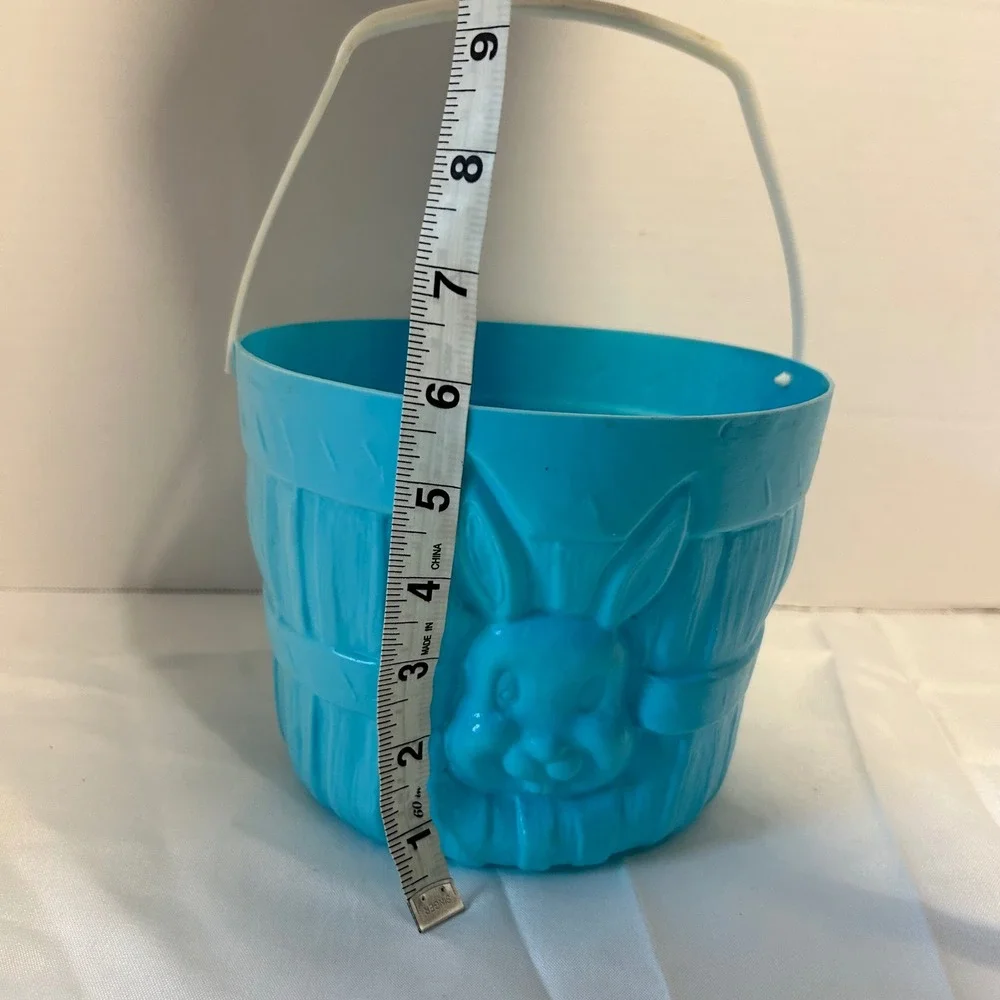 Vintage‎ Blue Plastic Easter Basket Bunny Face Handle Childrens Toy Storage