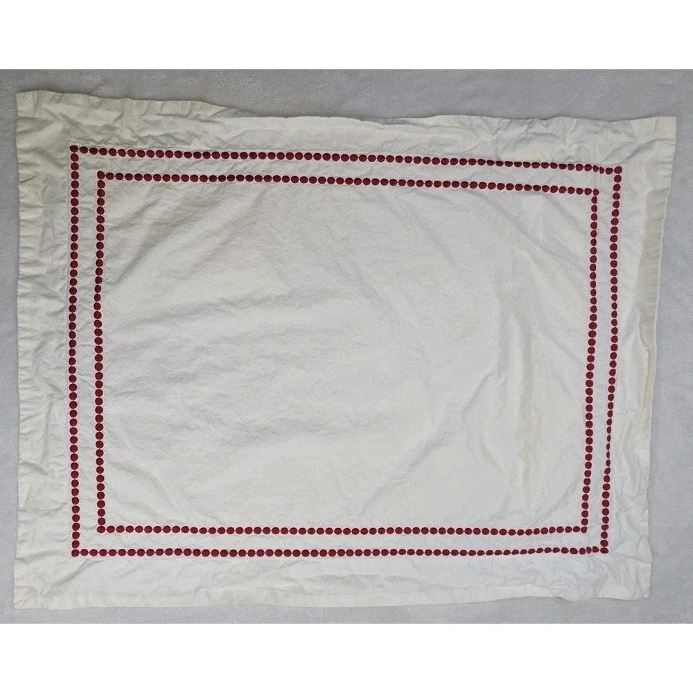 POTTERY BARN Pearl Dot Red Embroidered Full/Queen Size Duvet Cover + 2 Shams Set