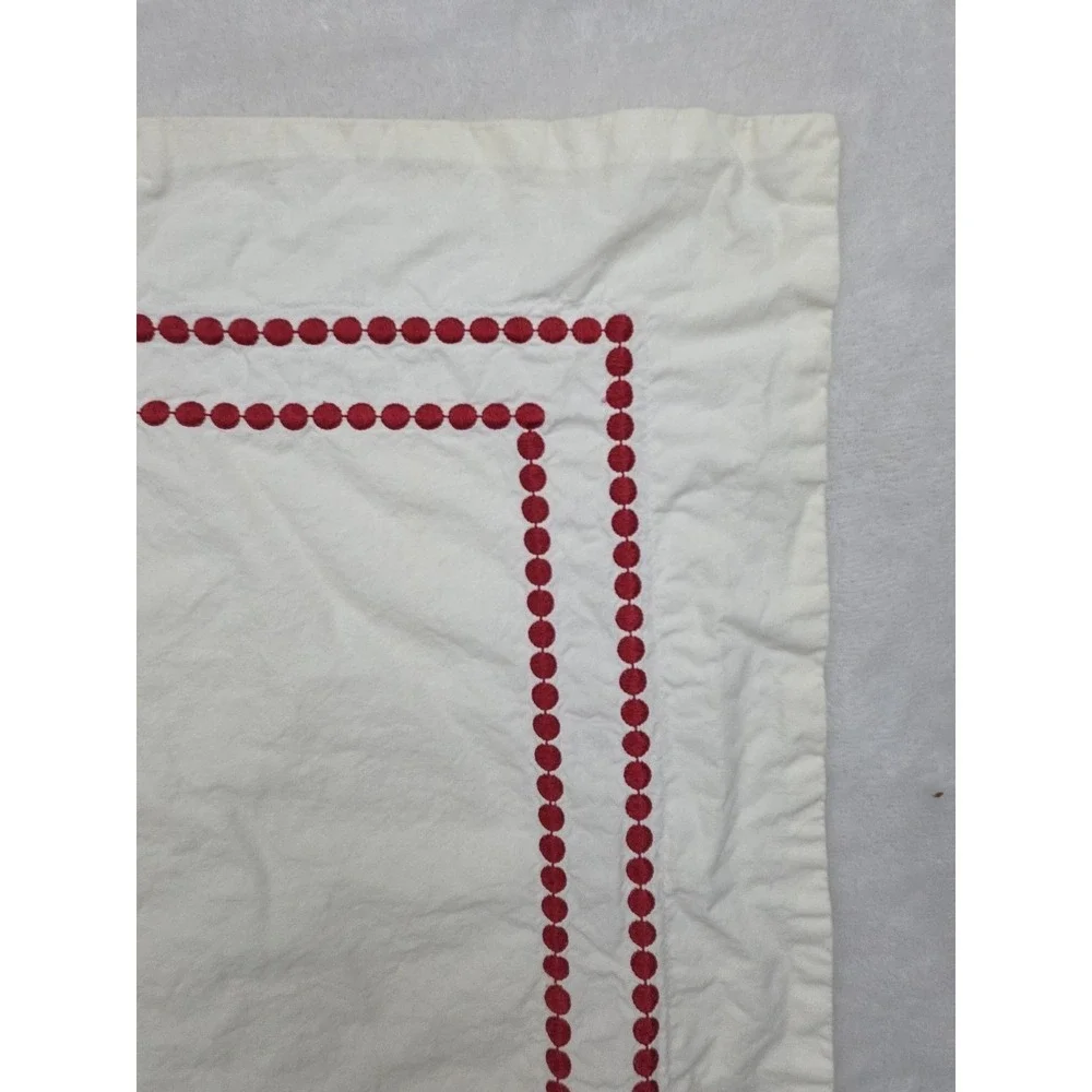 POTTERY BARN Pearl Dot Red Embroidered Full/Queen Size Duvet Cover + 2 Shams Set