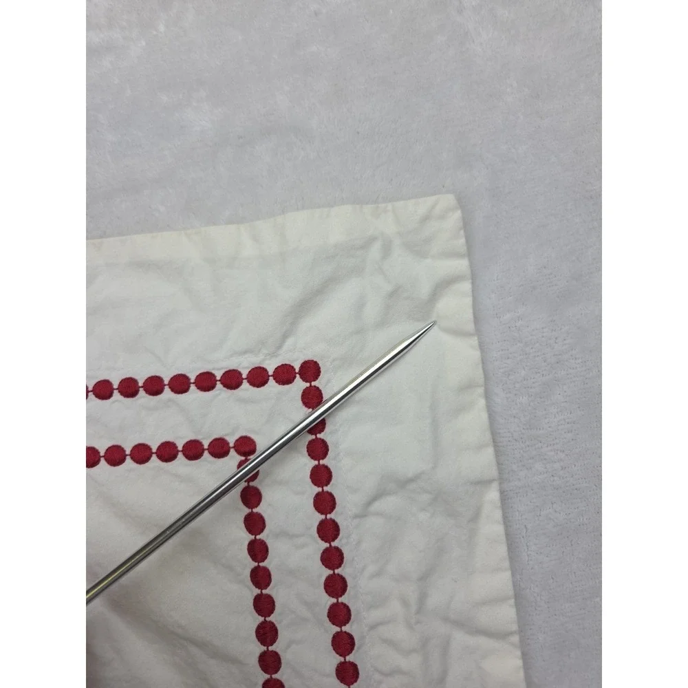 POTTERY BARN Pearl Dot Red Embroidered Full/Queen Size Duvet Cover + 2 Shams Set