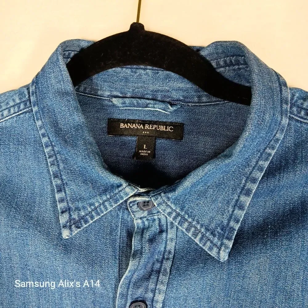 Banana Republic Shirt Mens Large Blue Denim Jean Long‎ Sleeve 100% cotton