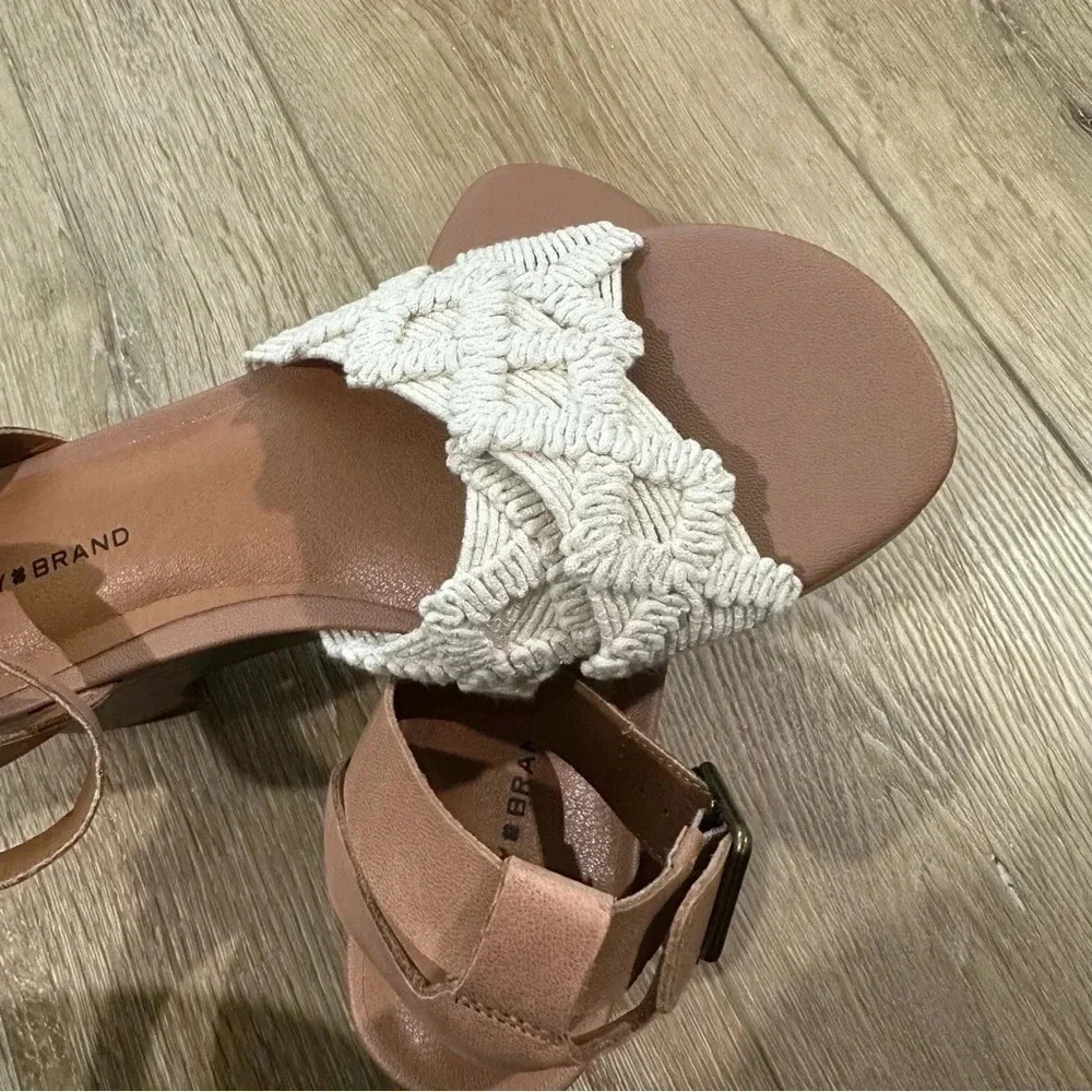Lucky Brand BrownLeather Crochet Platform Sandal with Ankle Strap Sz 9.5 NWOT
