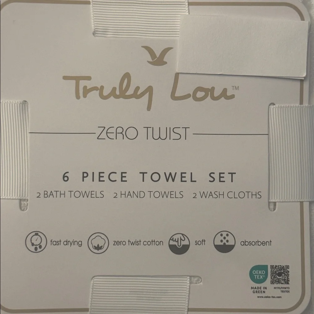 6pc TRULY LOU ZERO TWIST Absorbent Bath Towel Set - 100% Cotton (EOD)