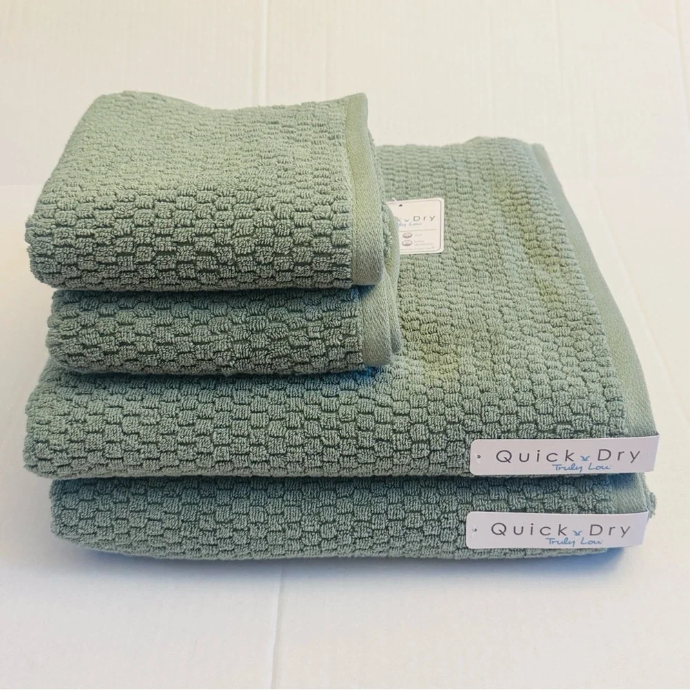 4pc TRULY LOU Quick Dry Zero Twist Cotton Bath Towel Set - Oil Green