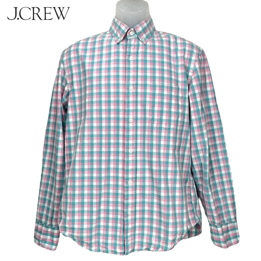 J. Crew‎ Men's Medium Slim Untucked Pastel Gingham Flex Wash L/S Button-Up Shirt