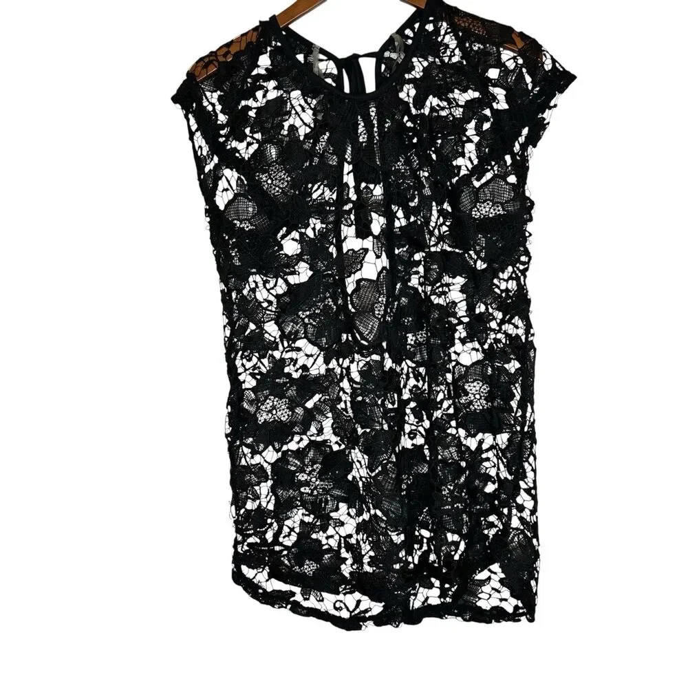 Miken Swim Juniors' Crochet Dress Cover-Up Black Lace Size Large NEW