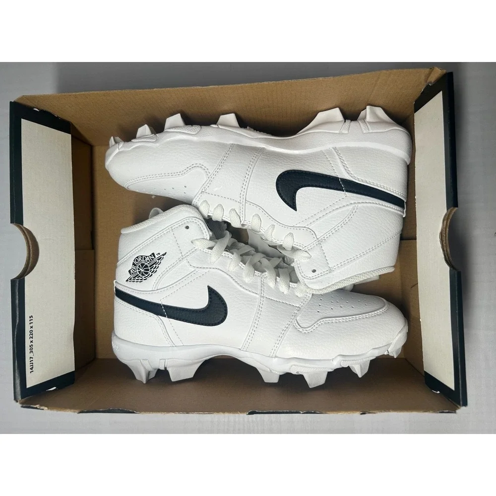 Nike Air Jordan 1 Mid Youth Cleat White Black Size 3.5Y HF6883100 New/No Lid