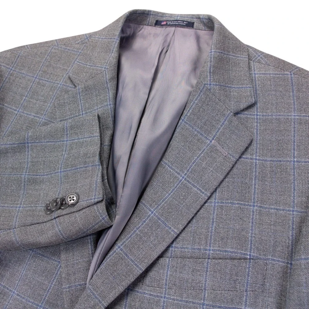 Hart Shaffner Marx Mens 44R Gray Check Windowpane‎ Sport Coat Blazer Jacket USA
