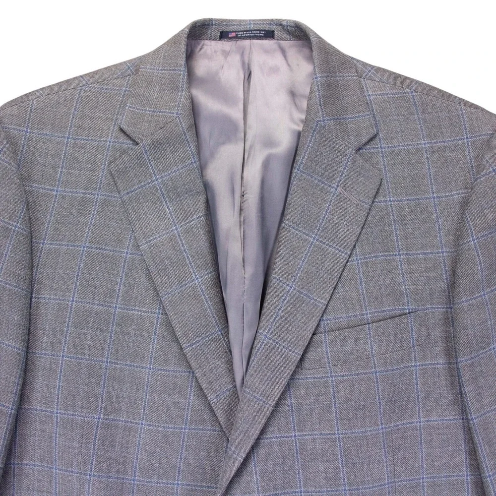 Hart Shaffner Marx Mens 44R Gray Check Windowpane‎ Sport Coat Blazer Jacket USA
