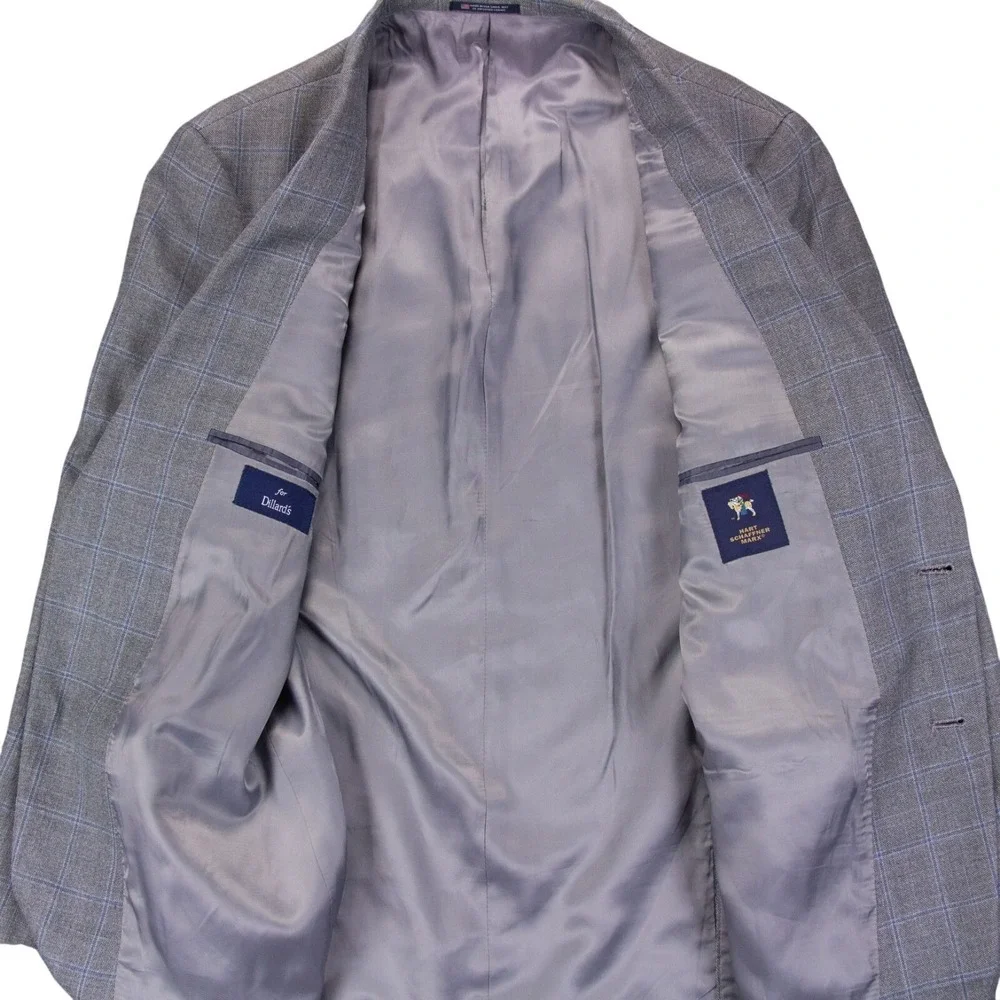 Hart Shaffner Marx Mens 44R Gray Check Windowpane‎ Sport Coat Blazer Jacket USA