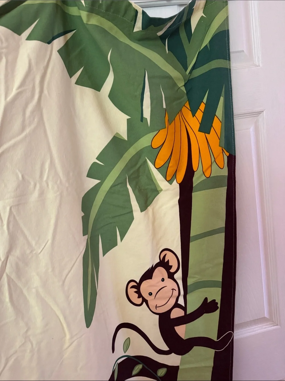 2 Monkey Hanging  shower curtain  Green and Blue