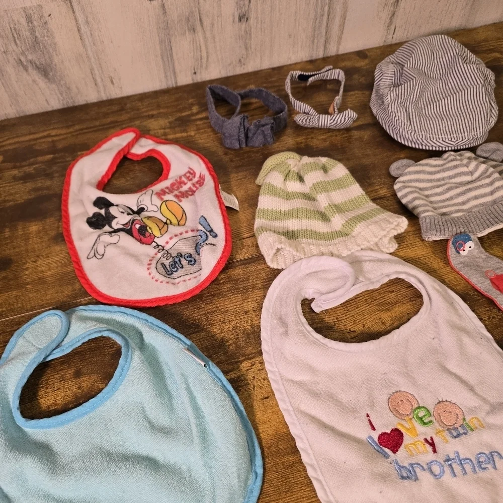 Baby boys lot of 9, hats, bibs and bow ties