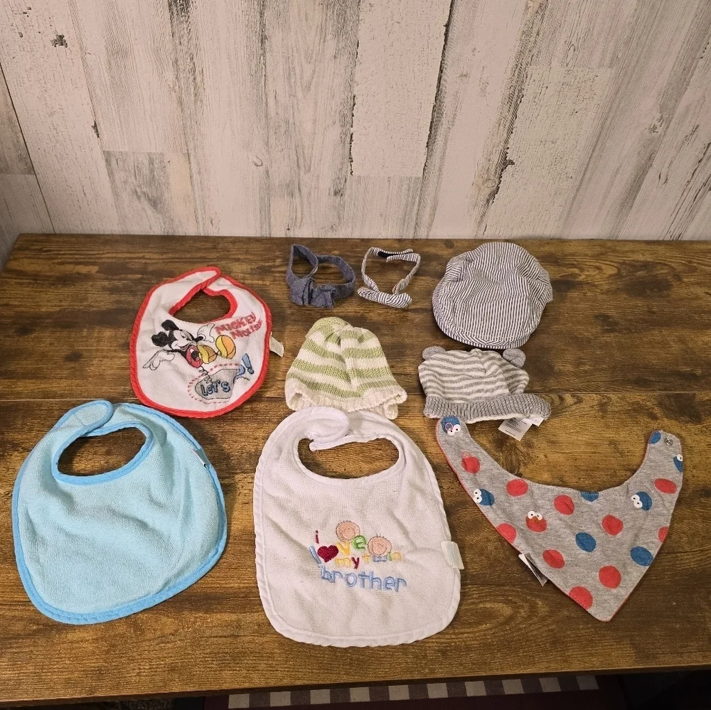 Baby boys lot of 9, hats, bibs and bow ties