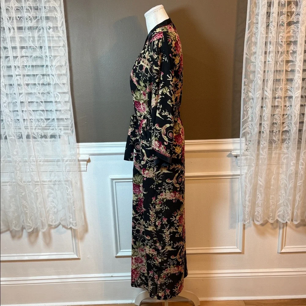 Oscar de la‎ Renta Pink Label Vintage Floral Satin Long Robe Belted S
