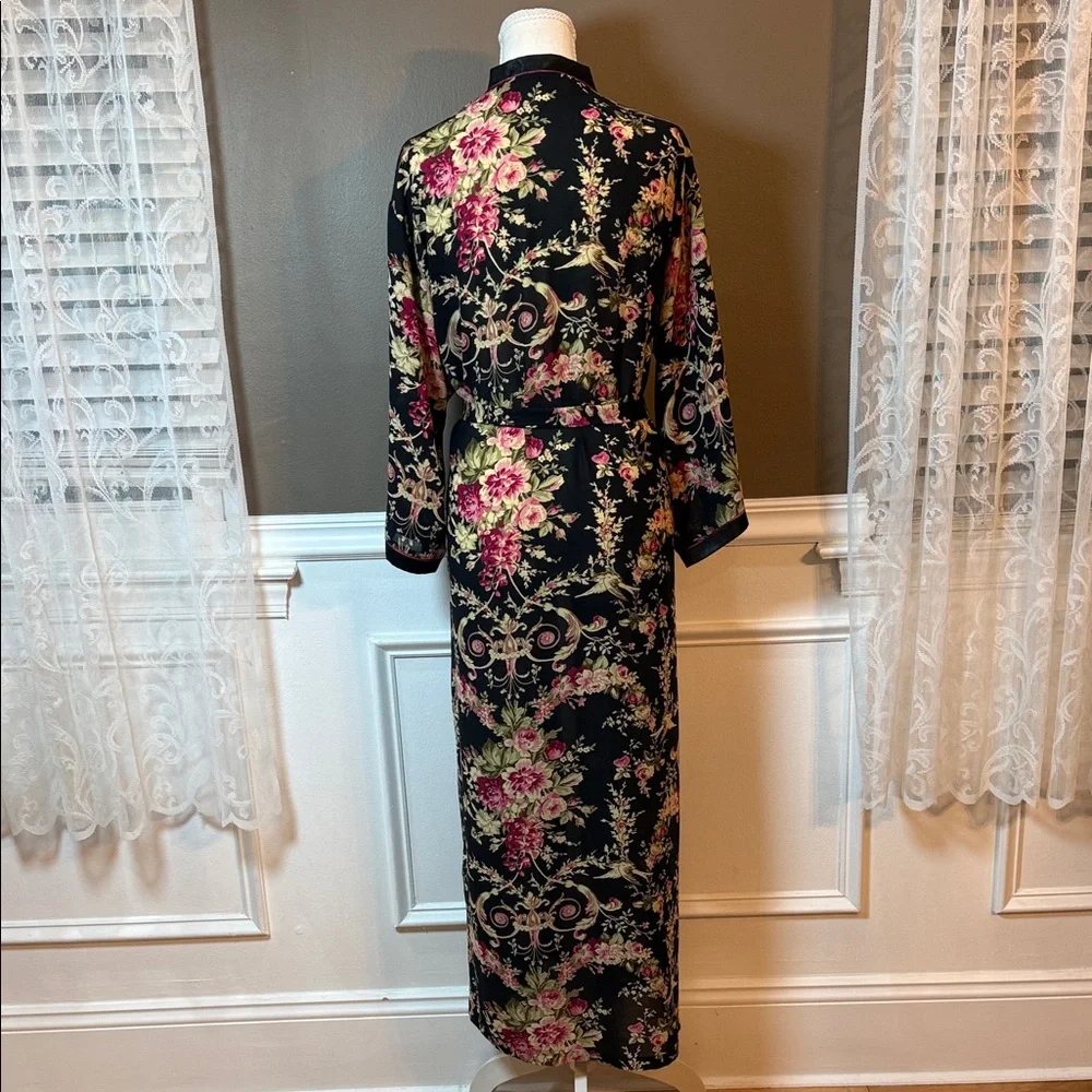 Oscar de la‎ Renta Pink Label Vintage Floral Satin Long Robe Belted S
