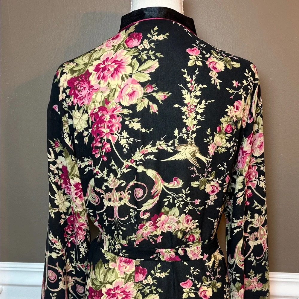 Oscar de la‎ Renta Pink Label Vintage Floral Satin Long Robe Belted S