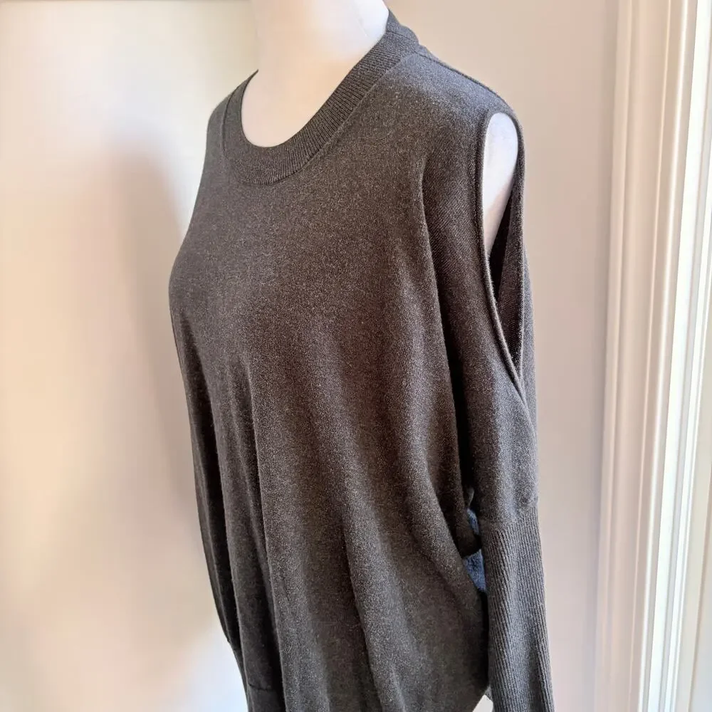 AllSaints Reya Jumper Dark Gray Sweater Cold Shoulder‎ Large Designer Casual