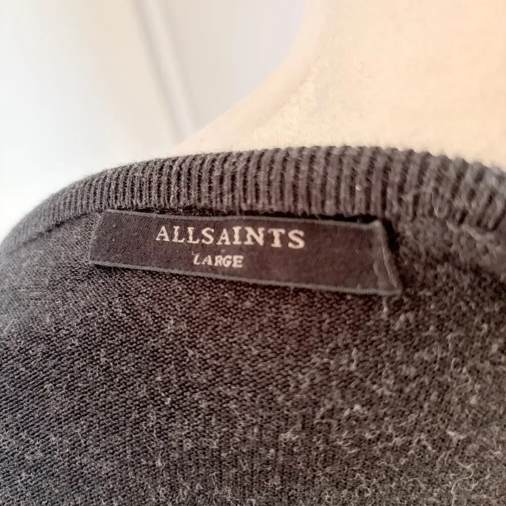 AllSaints Reya Jumper Dark Gray Sweater Cold Shoulder‎ Large Designer Casual