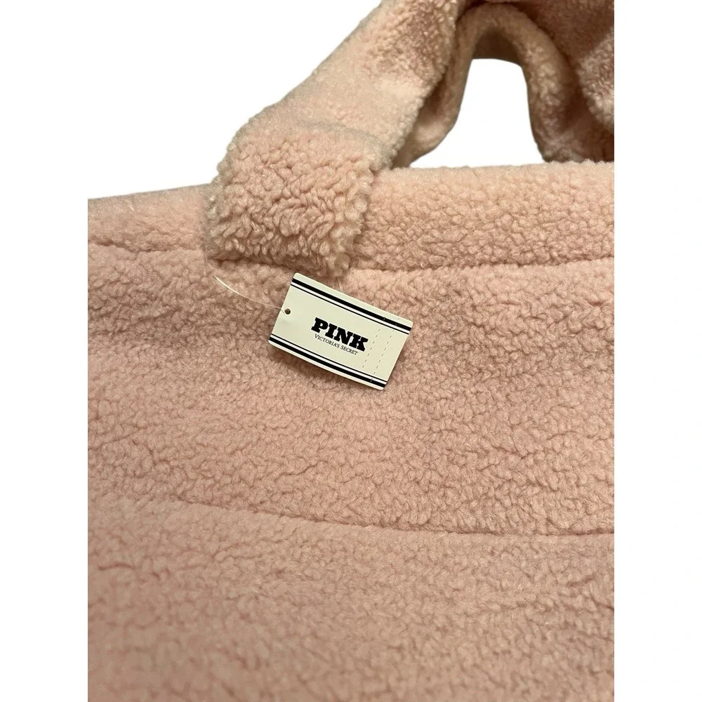 New VICTORIAS‎ SECRET PINK BLUSH SHERPA FLEECE LOGO TOTE BAG with ZIPPER