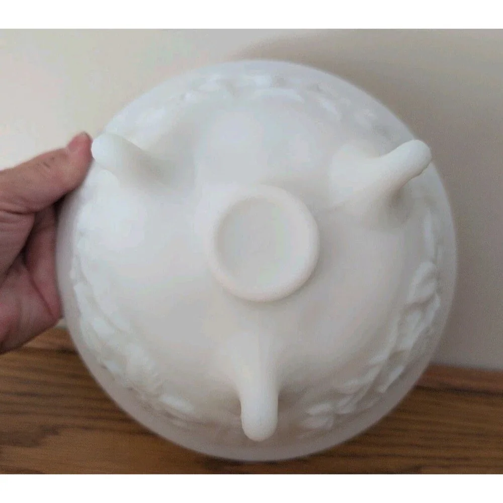 Imperial Frosted White Milk Glass Footed Bowl Rose Pattern Cottage Core