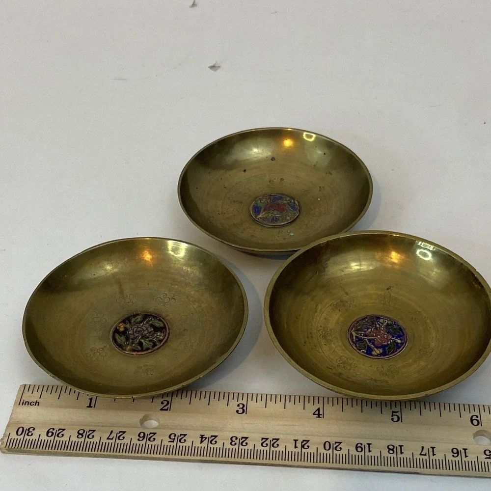 3 Small Chinese brass enamelware cloisonne bowl Floral