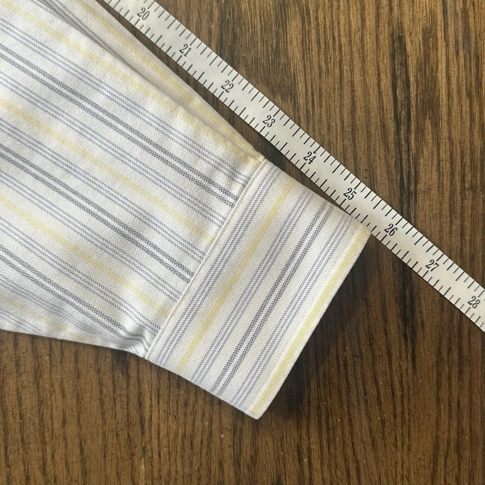 LL Bean Traditional Fit 16 35 Blue Yellow Striped Oxford Preppy Shirt Timeless