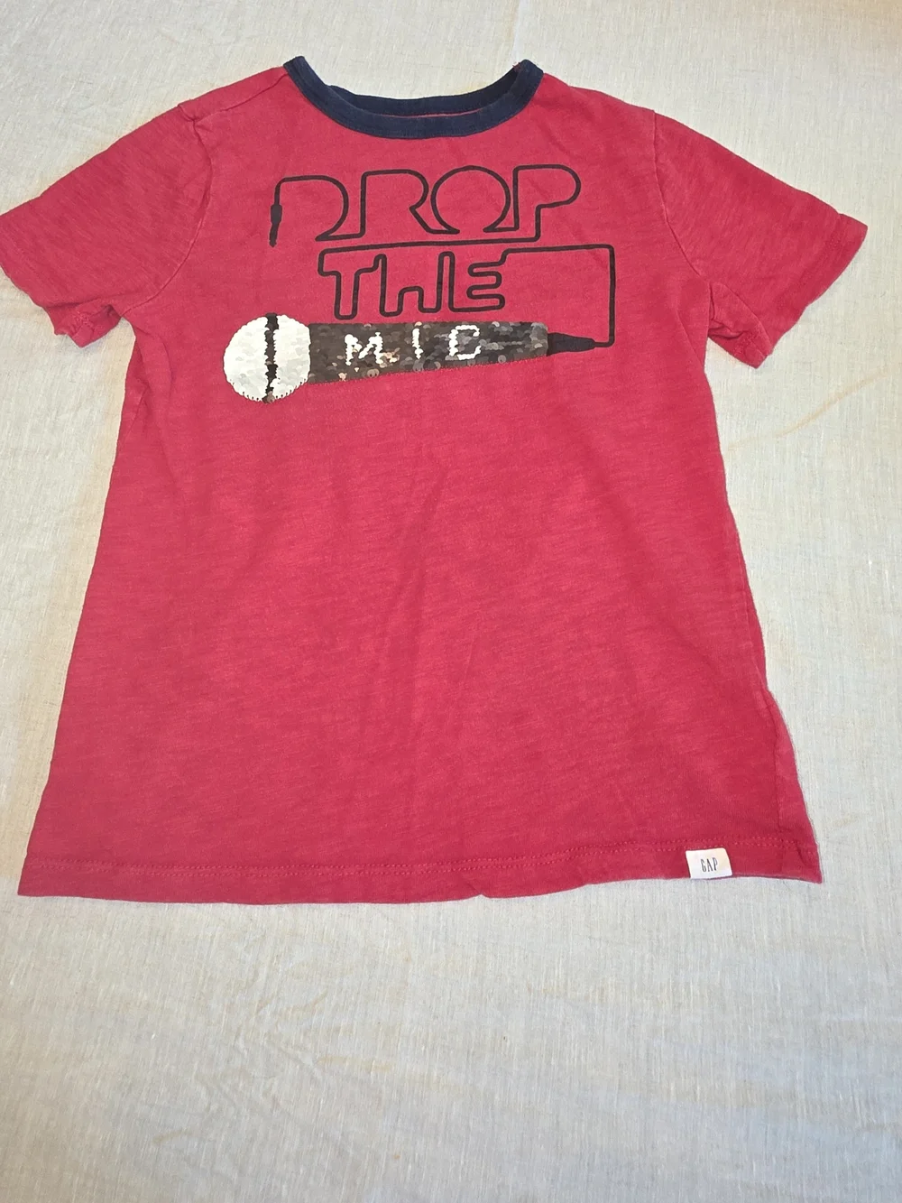 GAP Red Short Sleeve Tee with Sequin Microphone Graphic