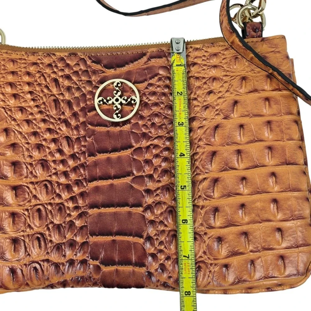 Stauer Sloane Crocodile Embossed Crossbody Bag Cognac Vegan Leather Wristlet