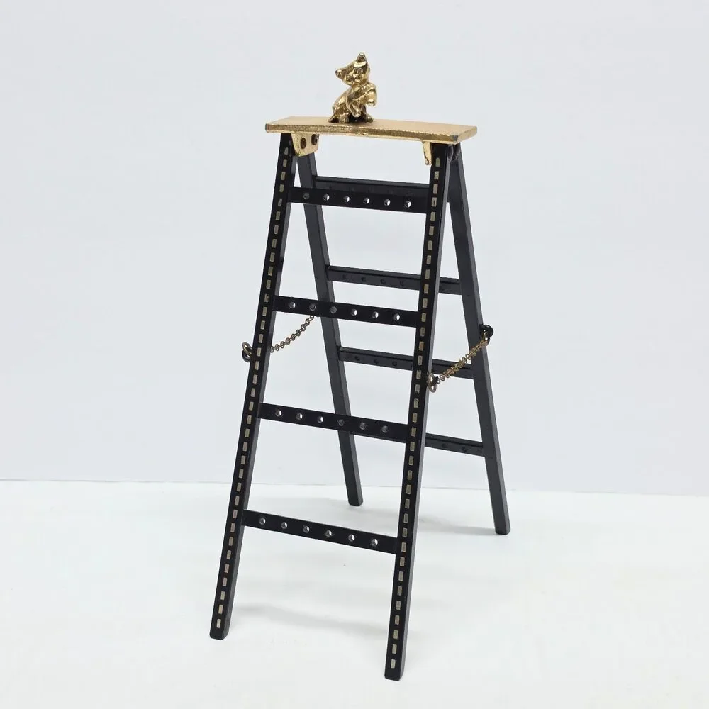 Vintage Jameco Gold Tone Kitten Cat Black Ladder Earrings Holder Stand Organizer
