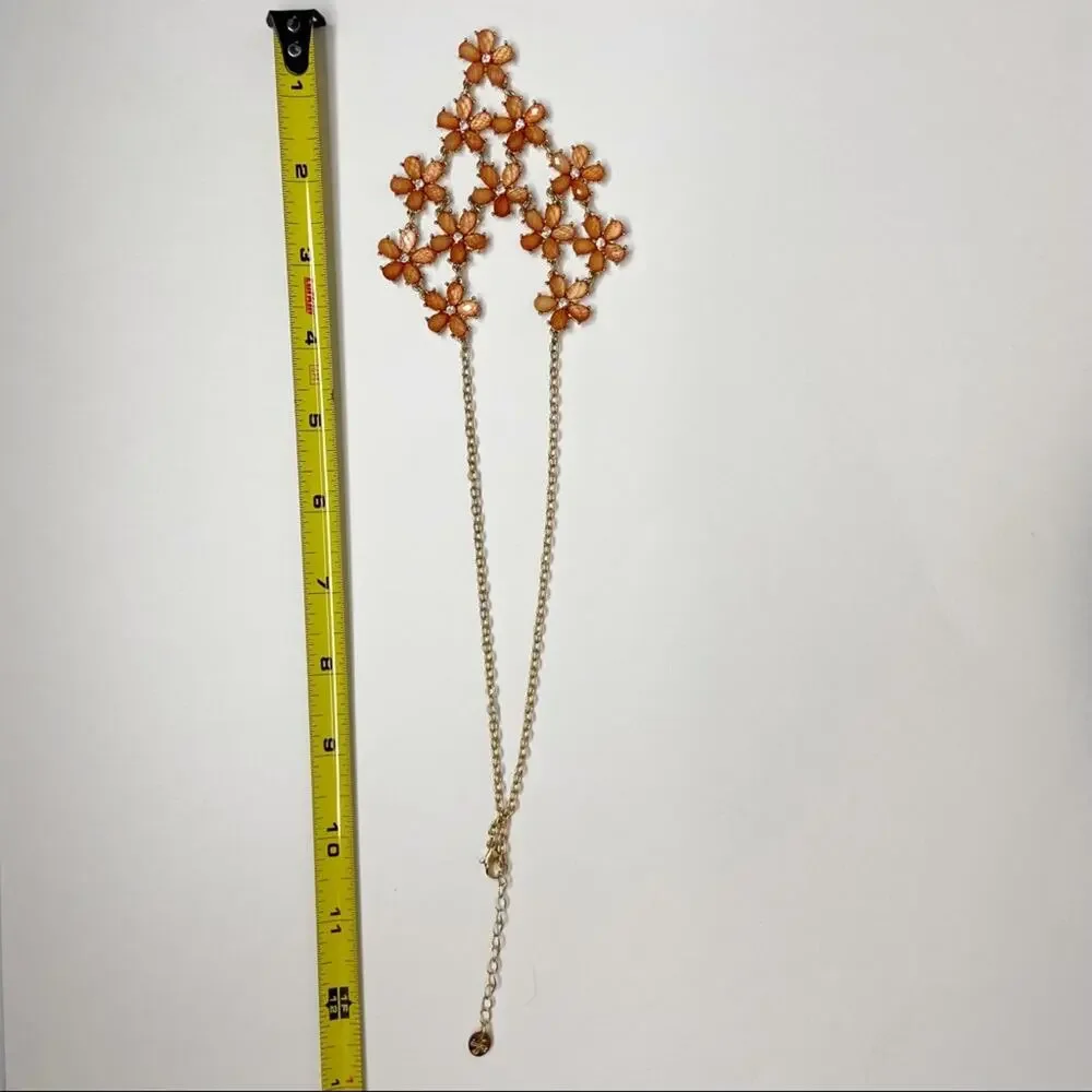 Peach Rhinestone Floral Bibb Necklace
