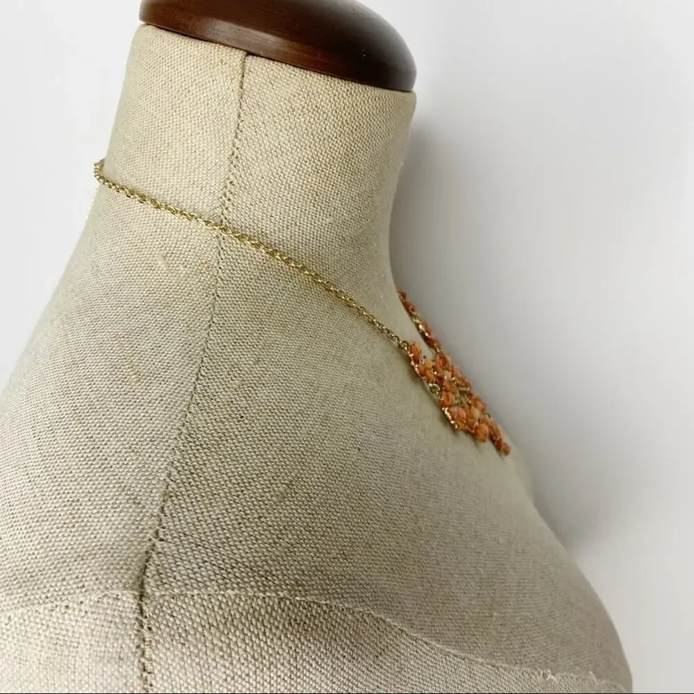 Peach Rhinestone Floral Bibb Necklace
