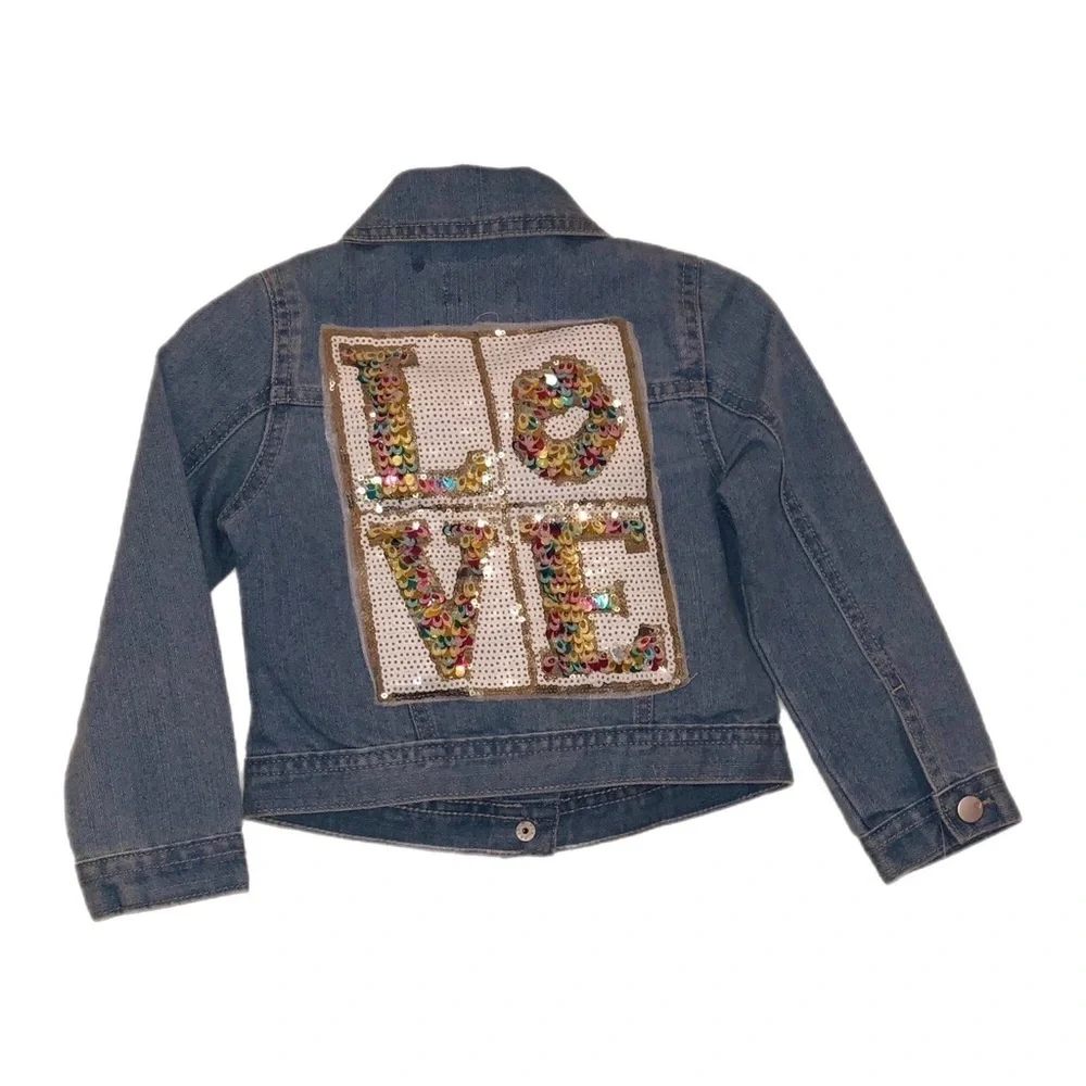 Kid's Denim Jacket W/ Sequin “LOVE” Patch