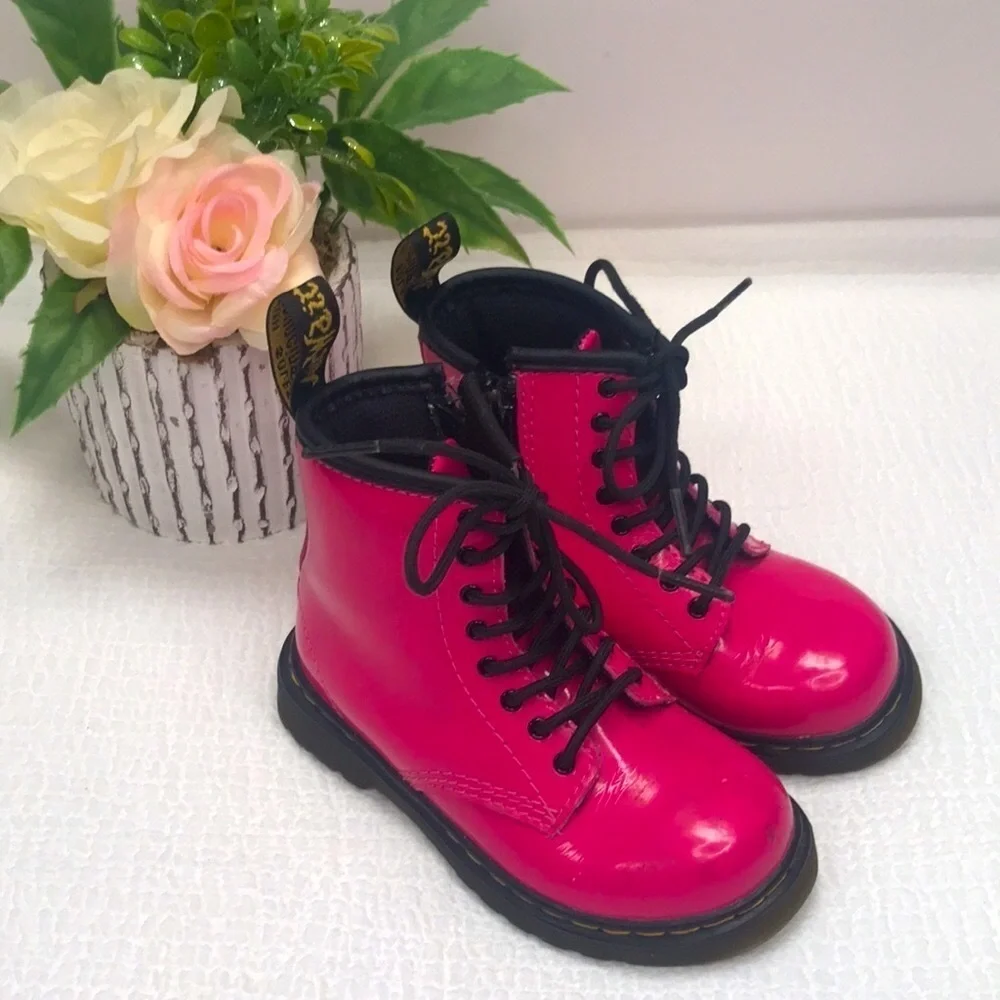 Dr. Martens AirWair Hot Pink Lace Up Boots Size 8 Childrens