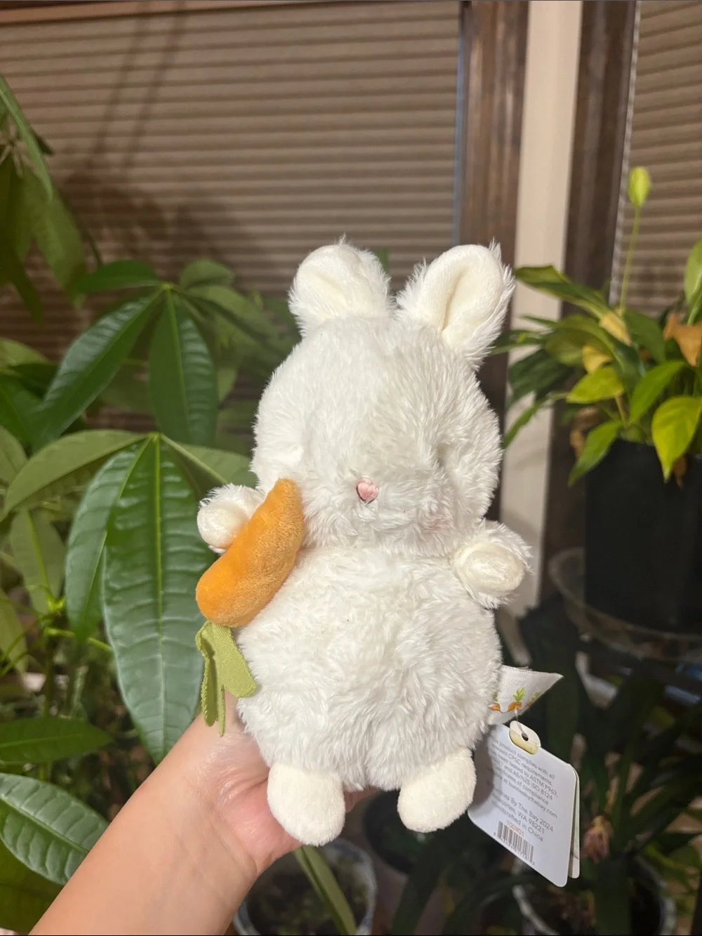 Plush White Bunny with Orange Carrot Small Pet Toy