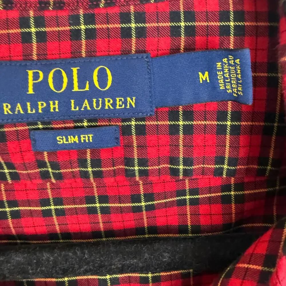 Polo Ralph Lauren Mens Slim Button-Up Long Sleeve Red/Black Plaid Shirt Medium