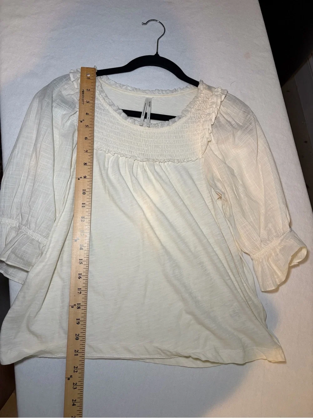 Anthropologie Cream Smocked Ruffle Yoke Blouse