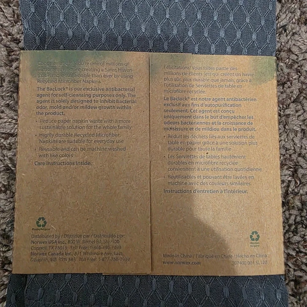 Norwex Napkins Bundle 2 Packs of 4 Graphite Gray Recycled Microfiber BacLock 8ct