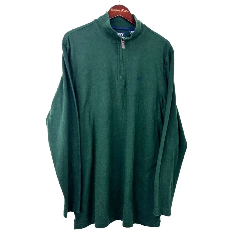 CHAPS Ralph Lauren Mens Lightweight Long Sleeve 1/4 Zip Pullover Green LT Tall
