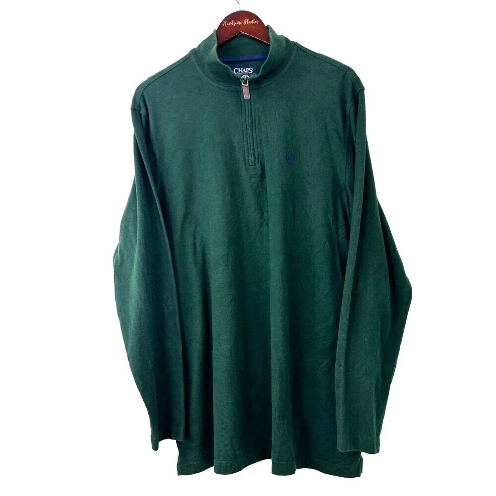 CHAPS Ralph Lauren Mens Lightweight Long Sleeve 1/4 Zip Pullover Green LT Tall