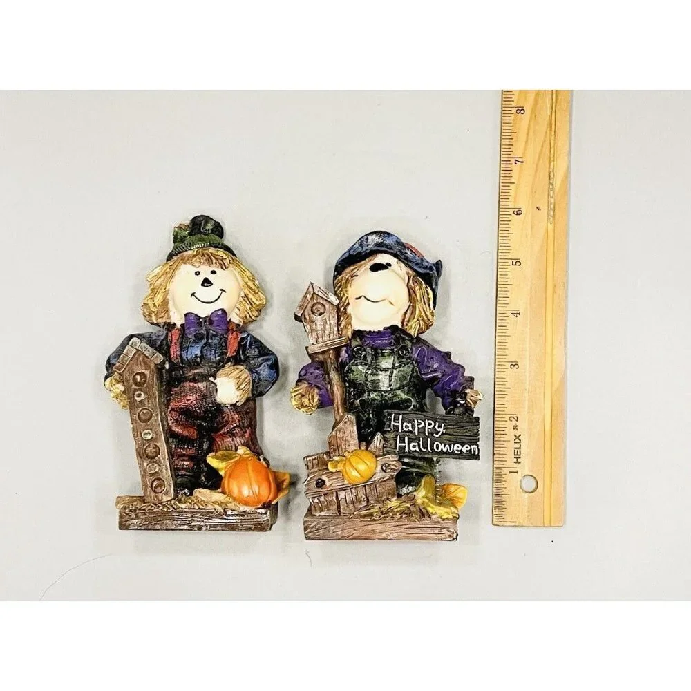 Set Of 2 Scarecrow Figurines 6” Fall Decor Halloween Birdhouse Jubilee Giftware